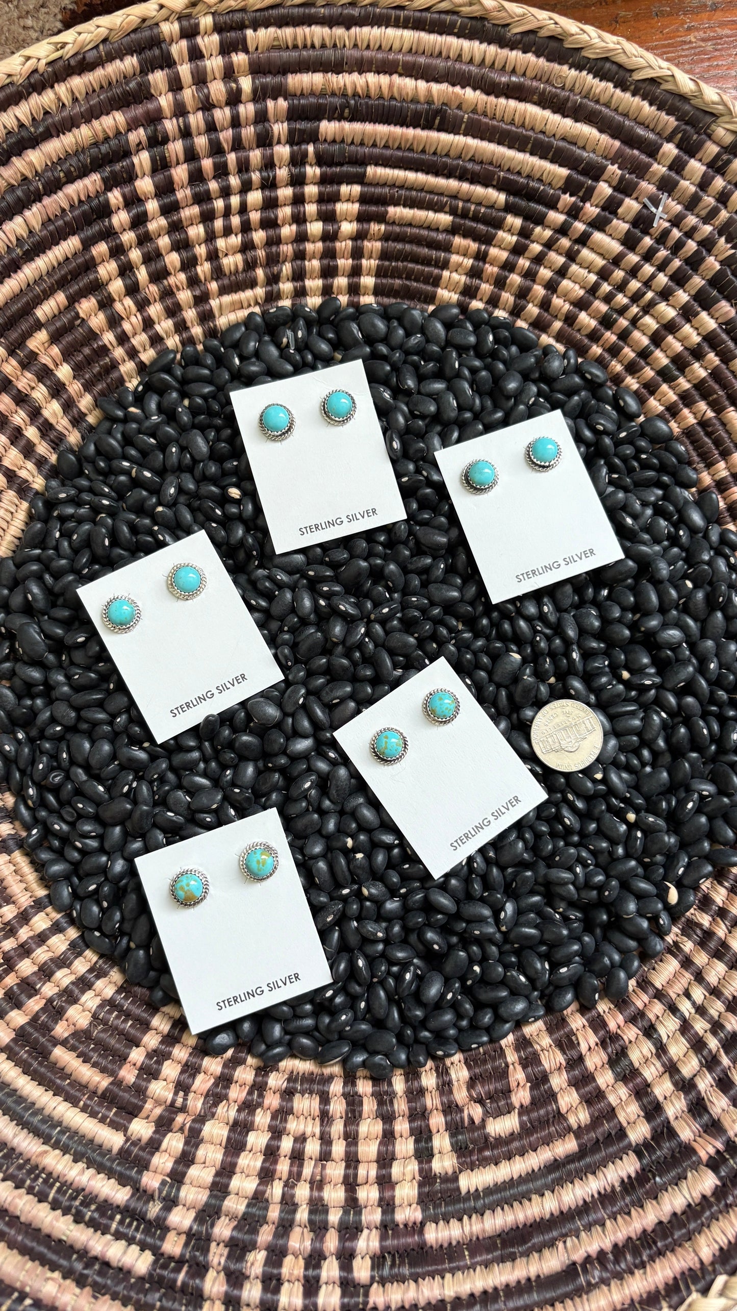 KINGMAN TURQUOISE ROUND STUD EARRINGS BY ESTHER WHITE