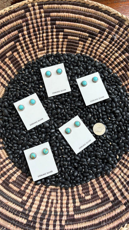 KINGMAN TURQUOISE ROUND STUD EARRINGS BY ESTHER WHITE