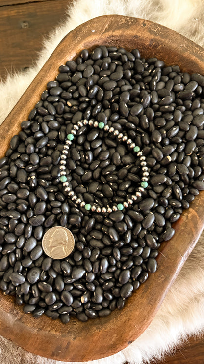 4MM GREEN TURQUOISE & PEARL STRETCH BRACELET