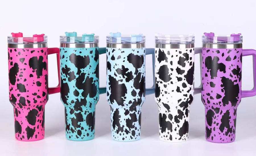 Cow Print Tumblers With Handle - 40 oz.