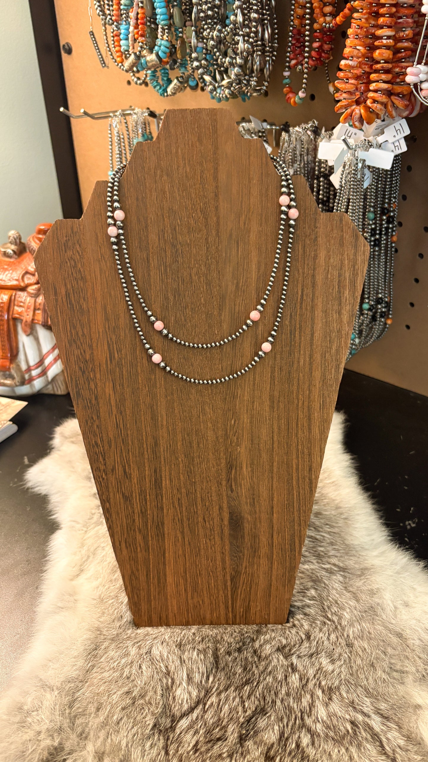 3-6MM GRADUATED STERLING SILVER PEARL NECKLACE - PINK CONCH