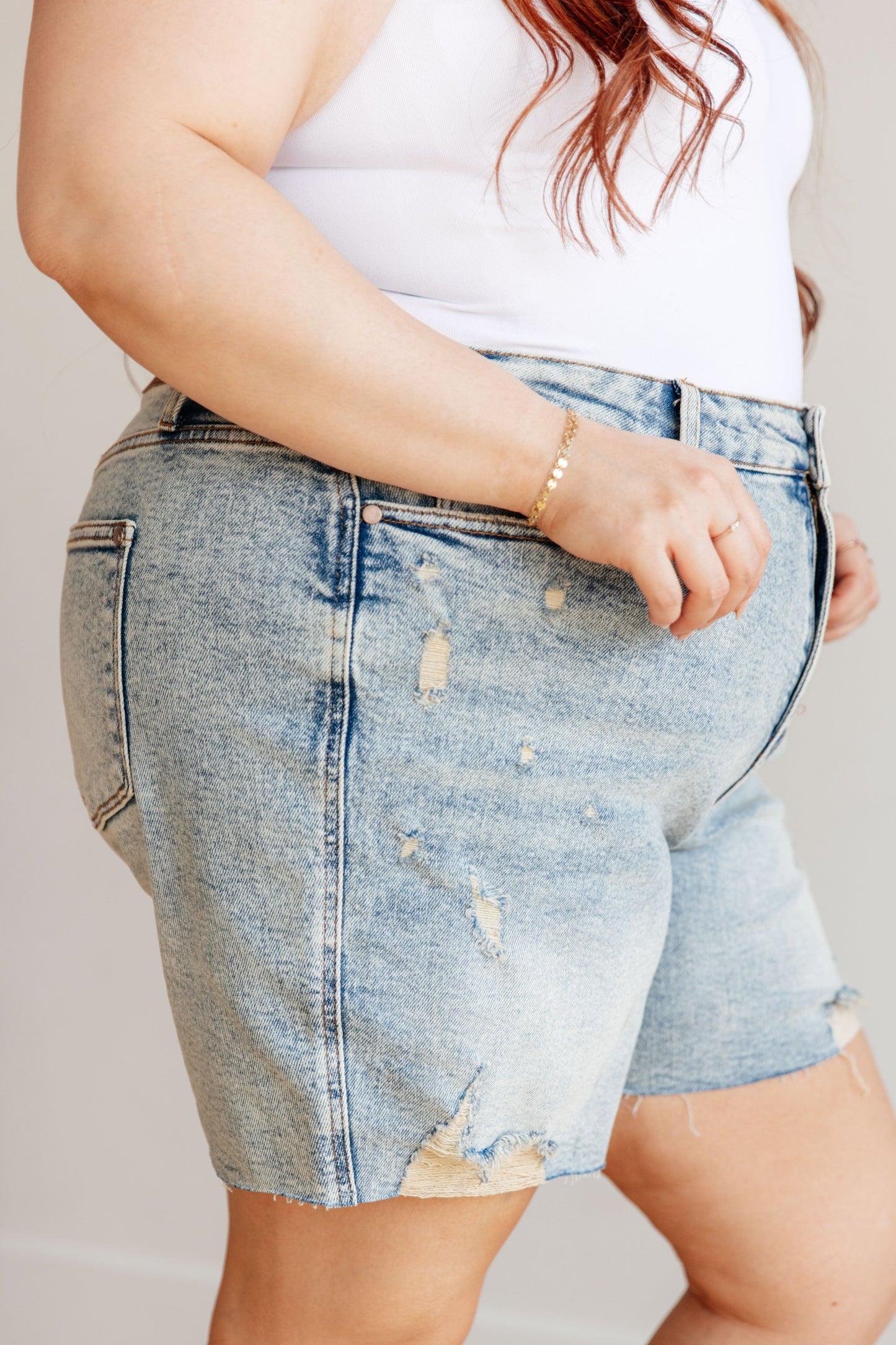 Cindy High Rise Mineral Wash Distressed Boyfriend Shorts