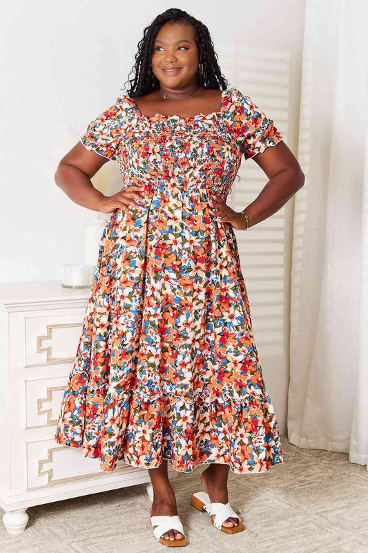 Double Take Floral Smocked Square Neck Dress
